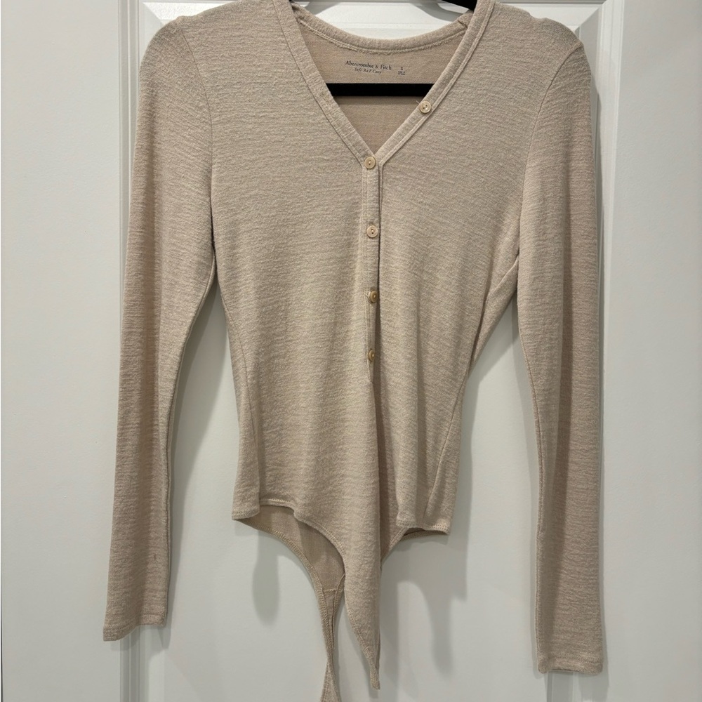 Abercrombie & Fitch Cream V-Neck Bodysuit